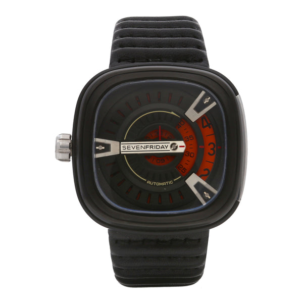 Reloj Sevenfriday para caballero caja acero PVD correa piel.