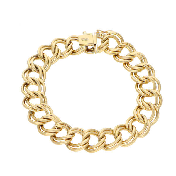 Pulsera eslabón encontrado doble en oro amarillo 18 kilates.