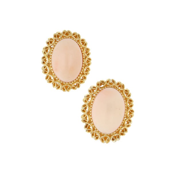 Aretes estilizados calados con corales en oro amarillo 18 kilates.