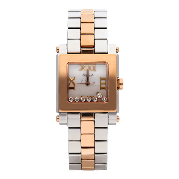 Reloj Chopard para dama modelo Happy Sport vistas en oro rosa 18 kilates.