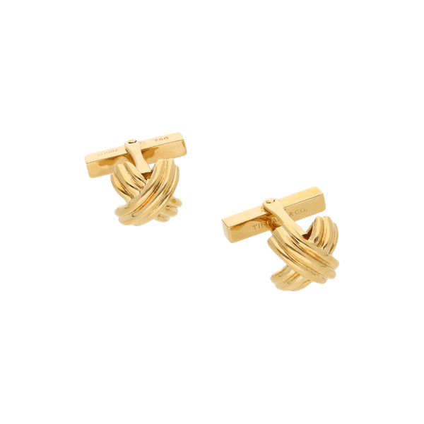 Mancuernillas acanaladas firma Tiffany & Co. en oro amarillo 18 kilates.