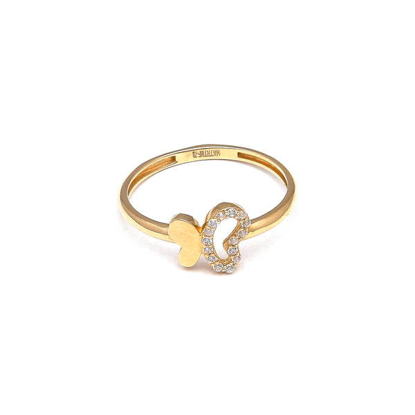 Anillo calado motivo mariposa con circonias en oro amarillo 14 kilates.