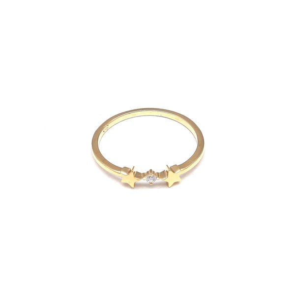 Anillo diseño especial motivo estrellas con circonia en oro amarillo 14 kilates.