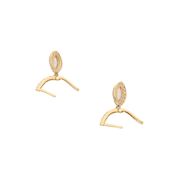 Aretes diseño especial con colgantes, ópalos y circonias en oro amarillo 14 kilates.