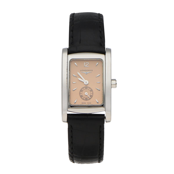 Reloj Longines para dama en acero inoxidable correa piel.