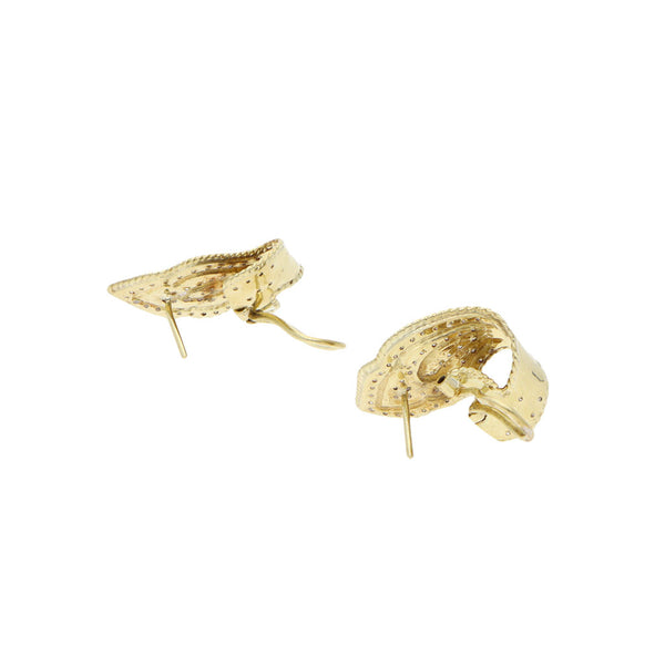 Aretes estilizados con diamantes en oro amarillo 14 kilates.