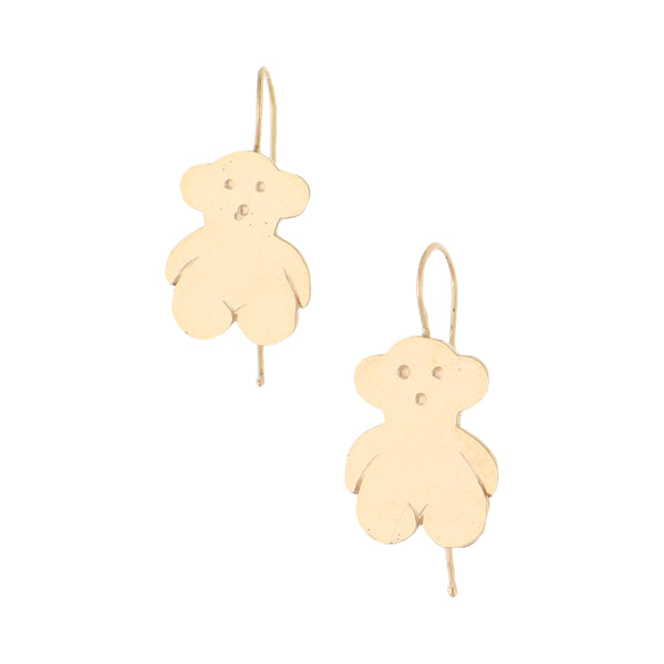 Aretes lisos motivo oso en oro amarillo 14 kilates.