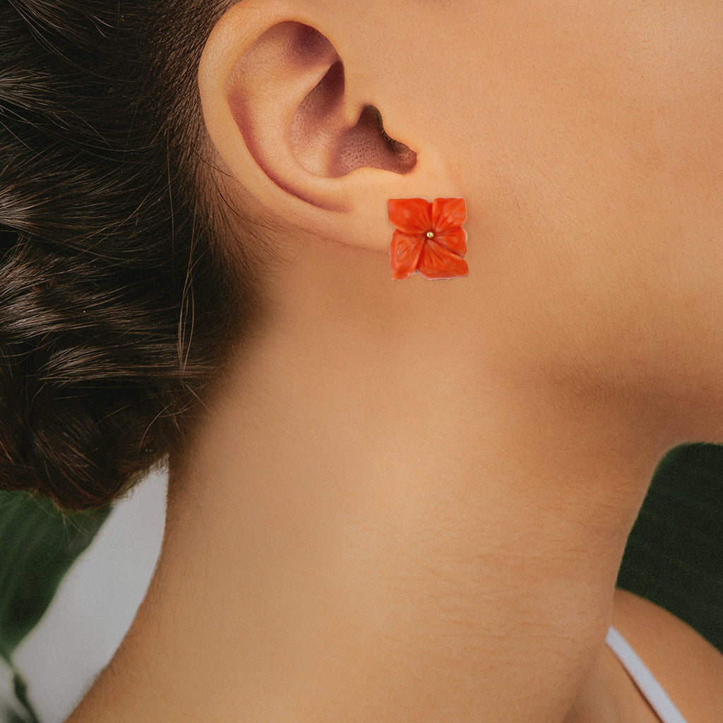 Aretes Dise o Especial Motivo Floral Con Corales En Oro Amarillo 14 Ki aretes-dise-o-especial-motivo-floral-con-corales-en-oro-amarillo-14-ki