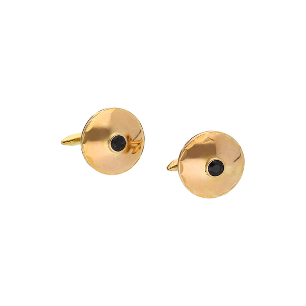 Mancuernillas diseño especial con zafiros en oro amarillo 14 kilates.