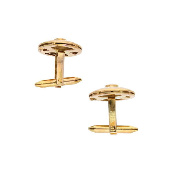 Mancuernillas diseño especial con zafiros en oro amarillo 14 kilates.
