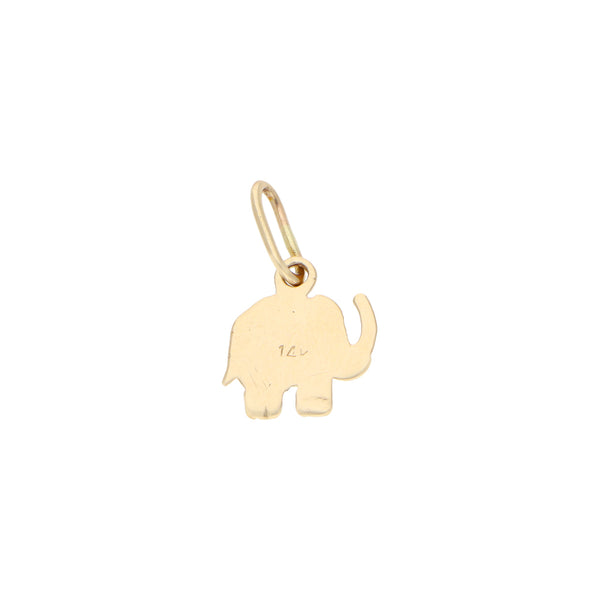 Dije laminado motivo elefante en oro amarillo 14 kilates.