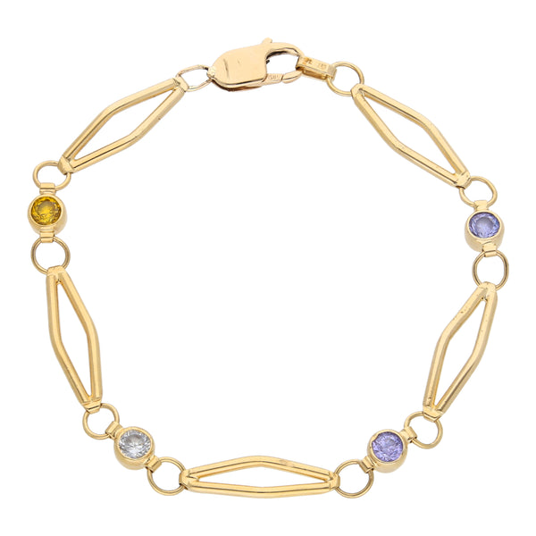 Pulsera eslabón combinado con sintéticos en oro amarillo 14 kilates.