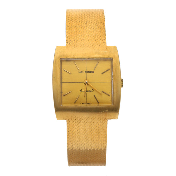 Reloj Longines para caballero modelo Conquest en oro amarillo 18 kilates.