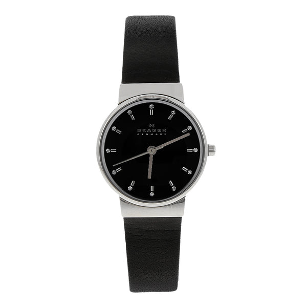 Reloj Skagen para dama caja en acero inoxidable correa piel.