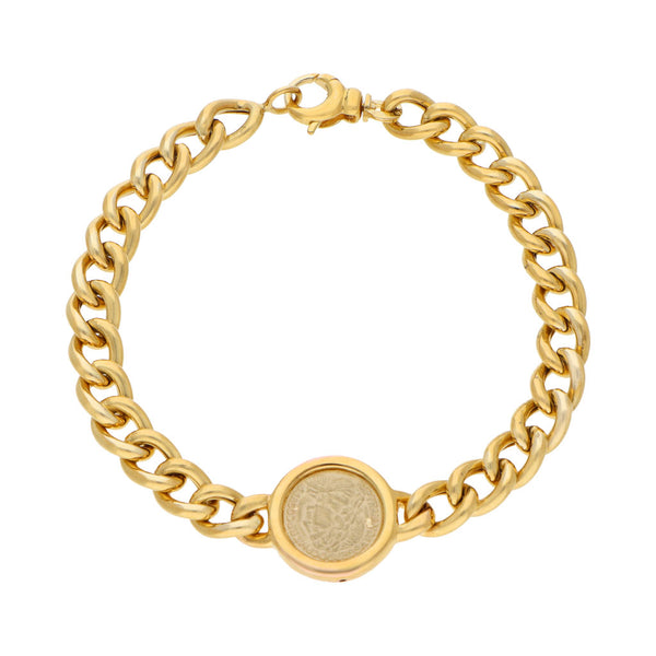 Pulsera eslabón encontrado con aplicación en oro amarillo 14 kilates.