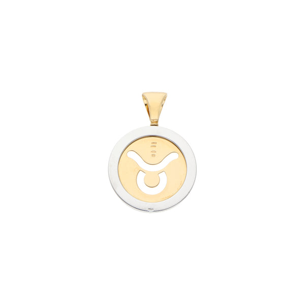 Dije calado firma Bvlgari en acero y oro amarillo 18 kilates.