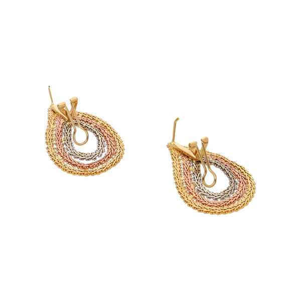 Aretes boleados en oro tres tonos 18 kilates.