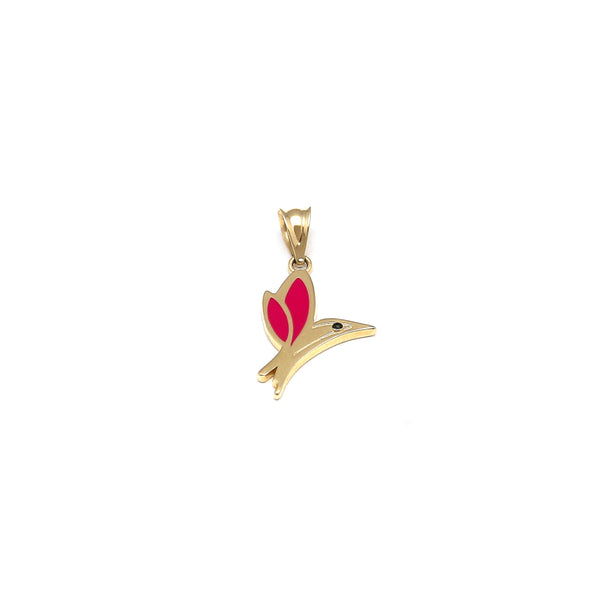 Dije diseño especial motivo colibrí con esmalte en oro amarillo 14 kilates.