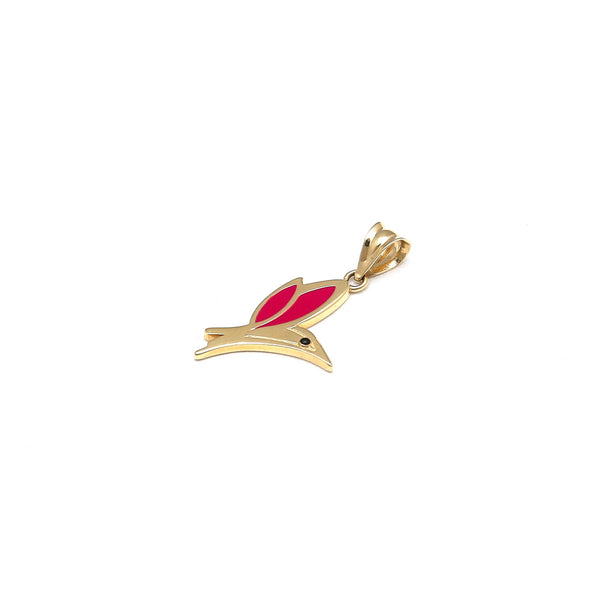 Dije diseño especial motivo colibrí con esmalte en oro amarillo 14 kilates.