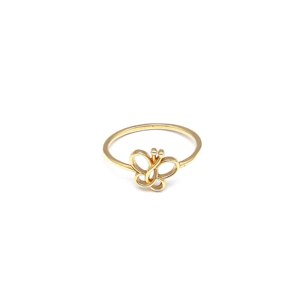 Anillo calado motivo mariposa en oro amarillo 14 kilates.