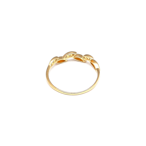 Anillo diseño especial motivo hojas con circonias en oro amarillo 14 kilates.