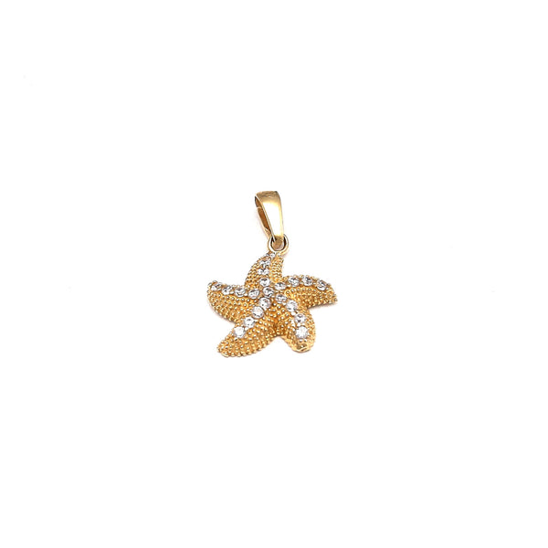 Dije diseño especial motivo estrella de mar con circonias en oro amarillo 14 kilates.