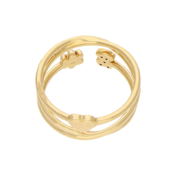 Anillo diseño especial firma Tous motivo floral, oso y corazón con diamantes en oro amarillo 18 kilates.