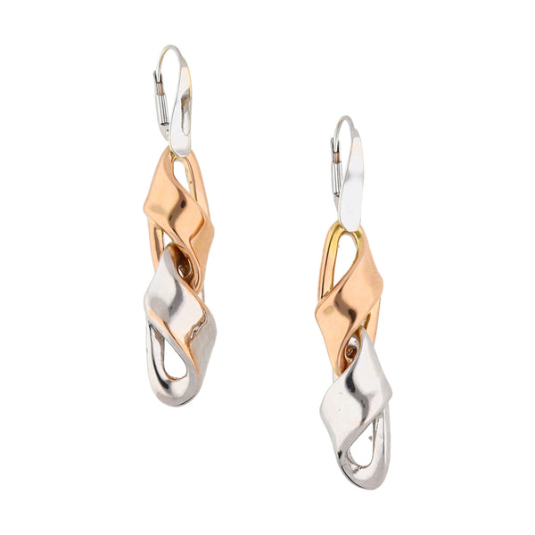 Aretes huecos con colgantes en oro dos tonos 14 kilates.