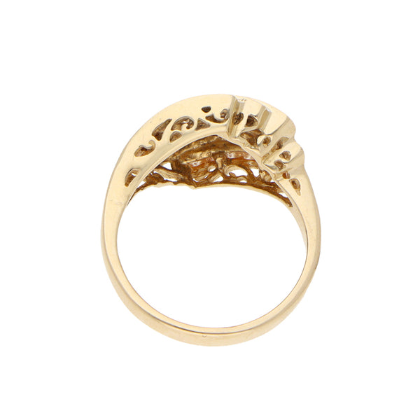 Anillo estilizado con sintéticos en oro amarillo 14 kilates.