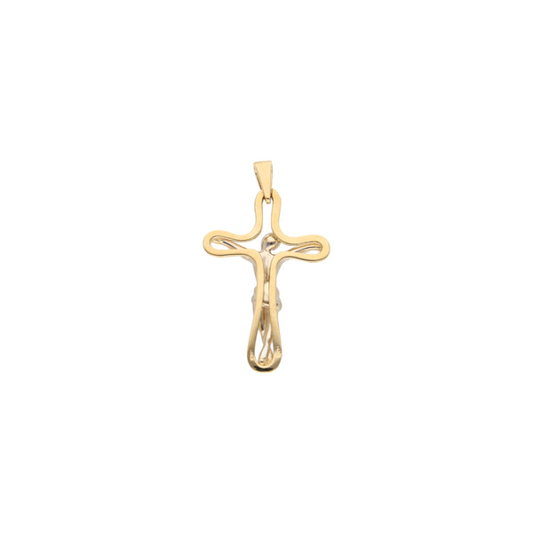 Crucifijo estilizado en oro dos tonos 14 kilates.