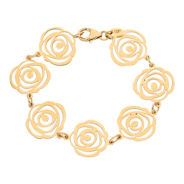 Pulsera eslabón combinado firma Tous motivo floral en oro amarillo 18 kilates.