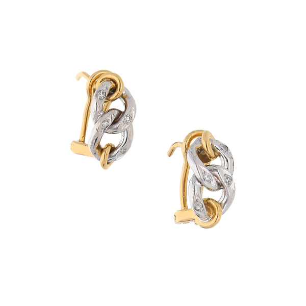 Aretes calados con diamantes en oro dos tonos 18 kilates.