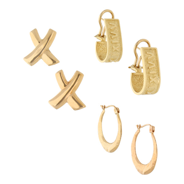 Aretes, arracadas y broqueles diseño especial en oro amarillo 14 kilates.