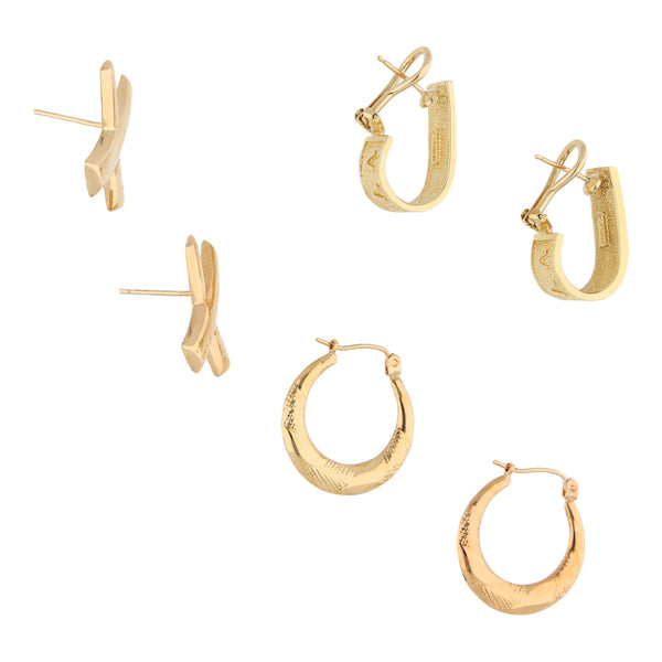 Aretes, arracadas y broqueles diseño especial en oro amarillo 14 kilates.