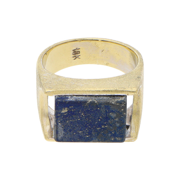 Anillo diseño especial con laspislazuli en oro amarillo 18 kilates.