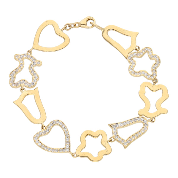 Pulsera eslabón combinado con circonias en oro amarillo 14 kilates.