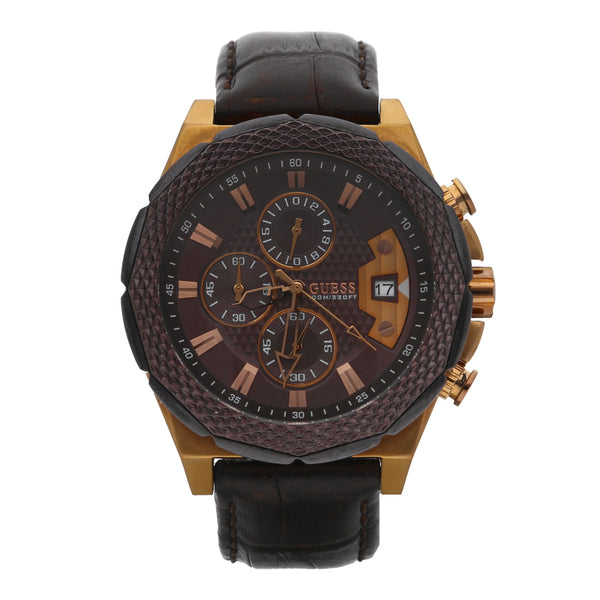 Reloj Guess para caballero en caja acero chapa correa piel.