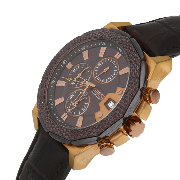 Reloj Guess para caballero en caja acero chapa correa piel.