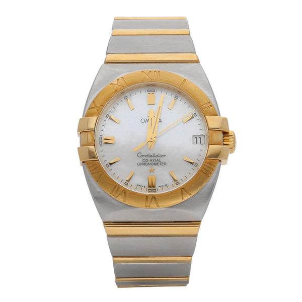 Reloj Omega para dama modelo Constellation en acero vistas oro amarillo 18 kilates.