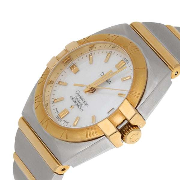 Reloj Omega para dama modelo Constellation en acero vistas oro amarillo 18 kilates.