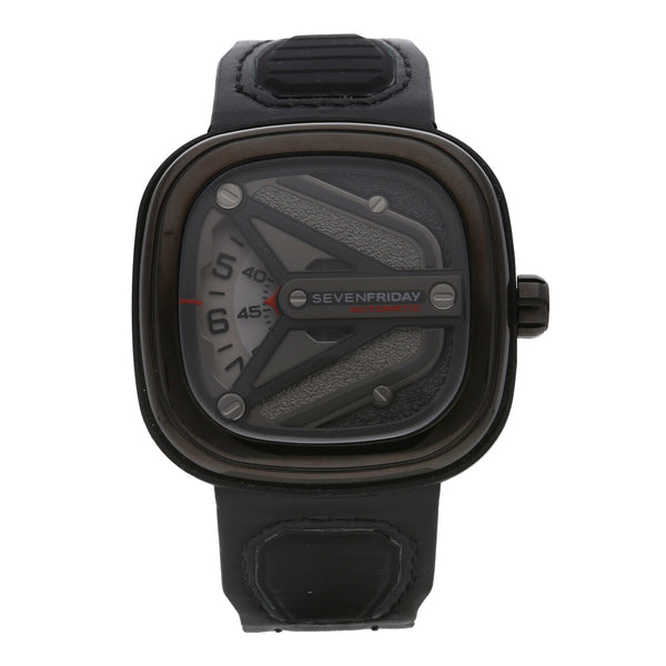 Reloj Sevenfriday para caballero en acero PVD correa piel.