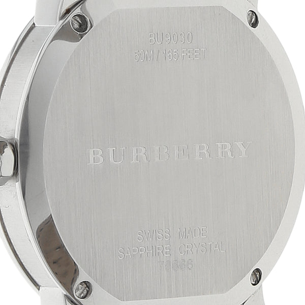 Reloj Burberry para caballero caja en acero inoxidable correa piel.