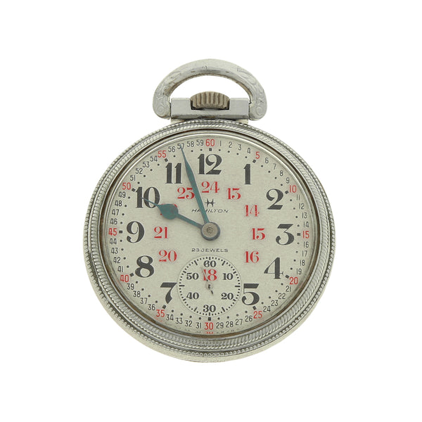 Reloj Hamilton de bolsillo en acero inoxidable.