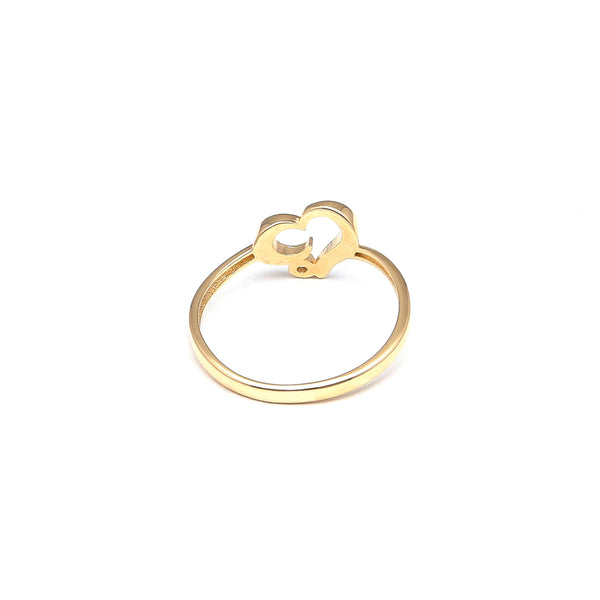 Anillo calado motivo corazón con circonia en oro amarillo 14 kilates.