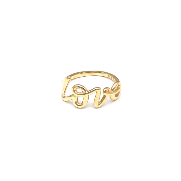 Anillo diseño especial motivo letras en oro amarillo 14 kilates.