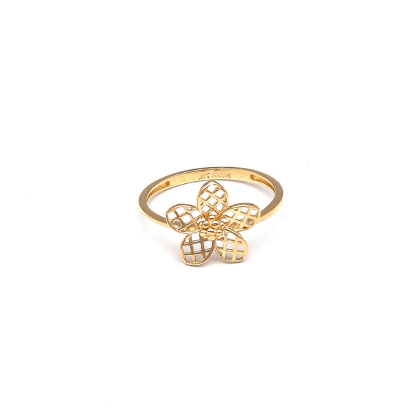 Anillo calado motivo flor en oro amarillo 14 kilates.