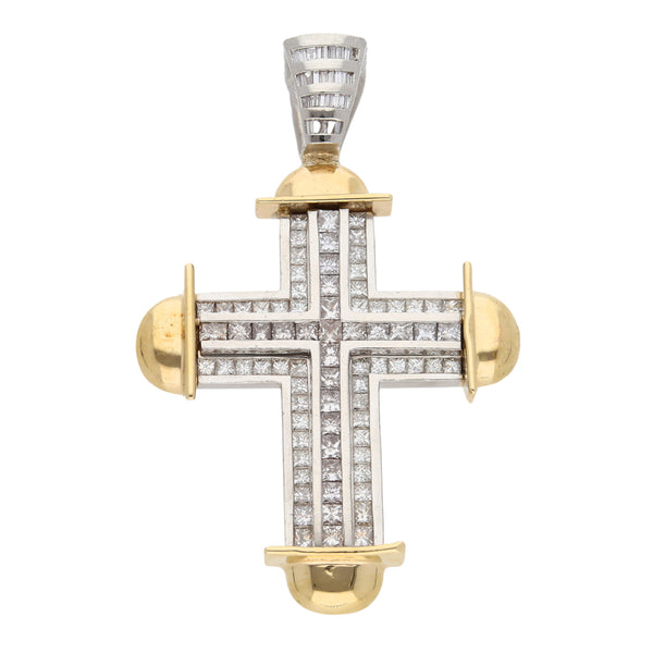 Cruz diseño especial con diamantes en platino y oro amarillo 14 kilates.