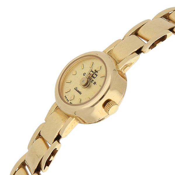 Reloj Guvier para dama en oro amarillo 14 kilates.