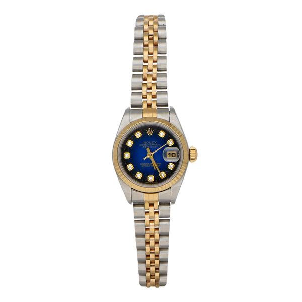 Reloj Rolex para dama modelo Oyster Perpetual Datejust en acero vistas oro amarillo 18 kilates.