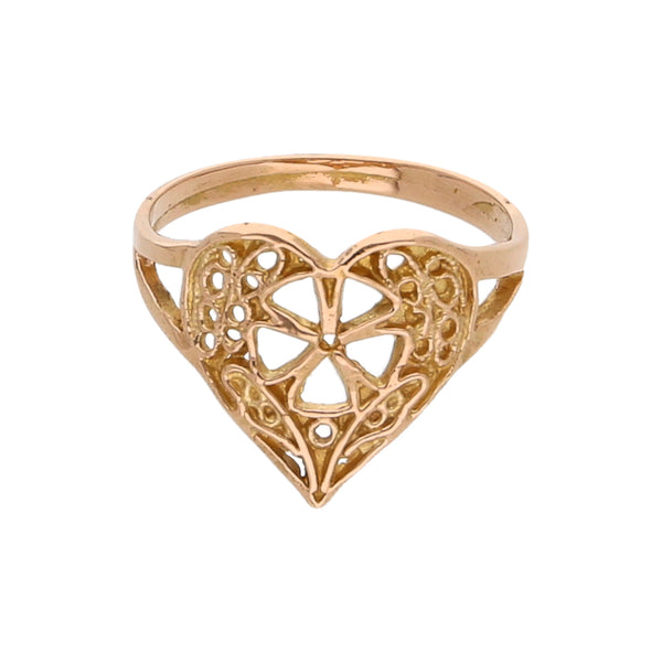 Anillo calado motivo corazón en oro rosa 18 kilates.